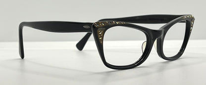 Vintage TITMUS USA “Siret” Cat-Eye Eyeglasses Black Rhinestone – Restored
