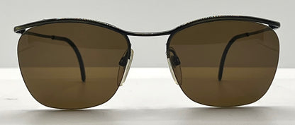 Metalflex LG Vintage Sunglasses-Half Rim Wire Frame-Brown Lenses-Italy-55mm