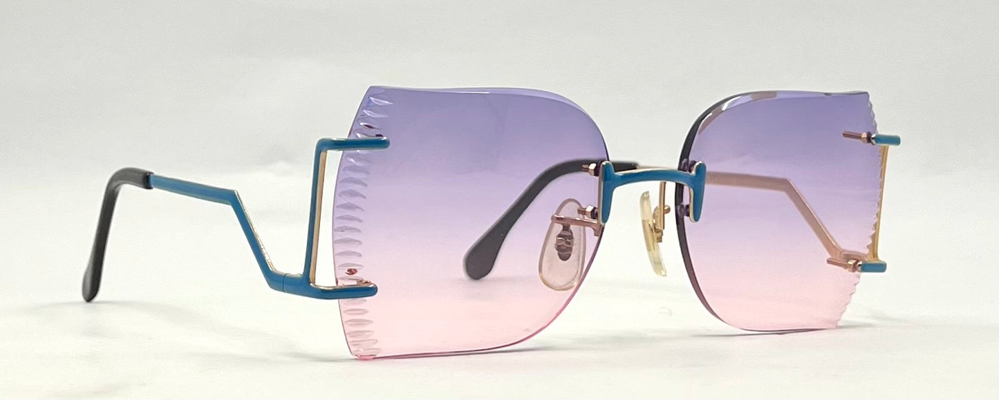 VOGUE GILT-Vintage Rimless Shield Sunglasses Faceted Edge Purple Pink Gradient NOS