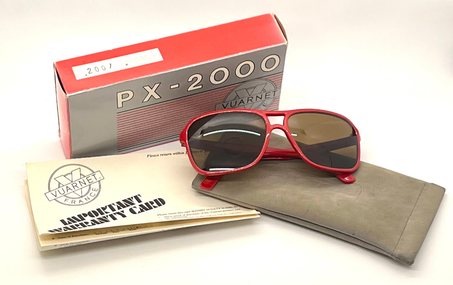 Vuarnet PX-2000 Red Unworn Deadstock Vintage Sunglasses Full Kit France
