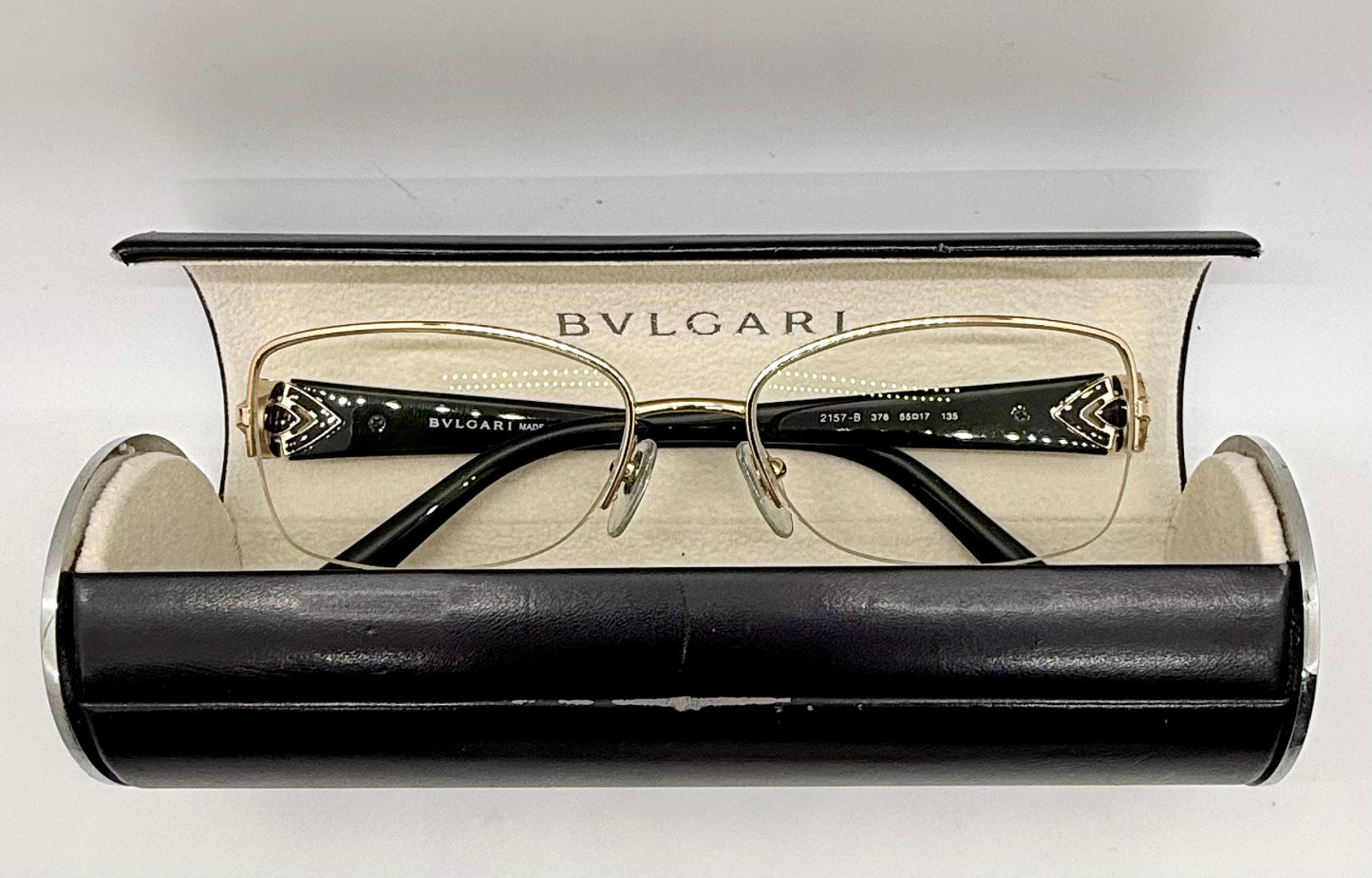 BVLGARI BB2157-B 376 Optical Frames Half Rim Gold Black Italy 55-17-135 w/ Case
