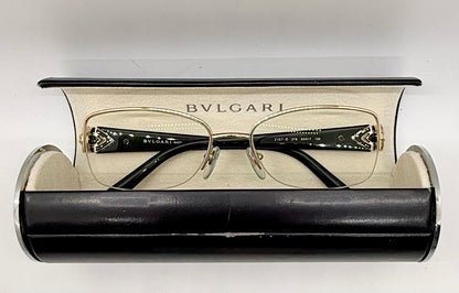 BVLGARI BB2157-B 376 Optical Frames Half Rim Gold Black Italy 55-17-135 w/ Case