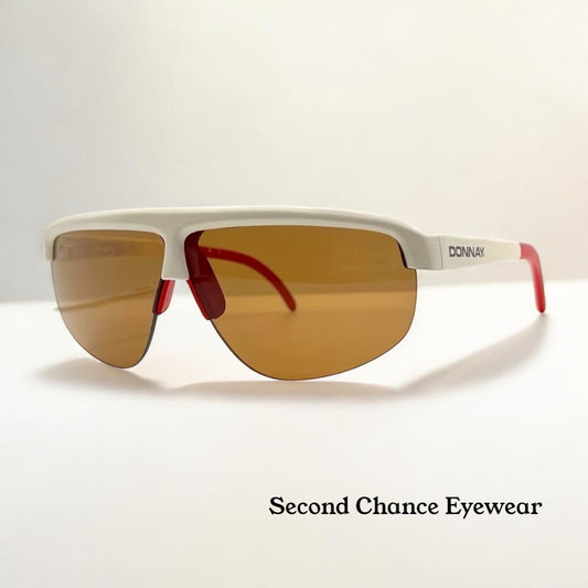 Vintage DONNAY 6394 E-Unit Sun AG Sunglasses – White/Red Deadstock 1980s Sport Wrap Shield – Original Lenses