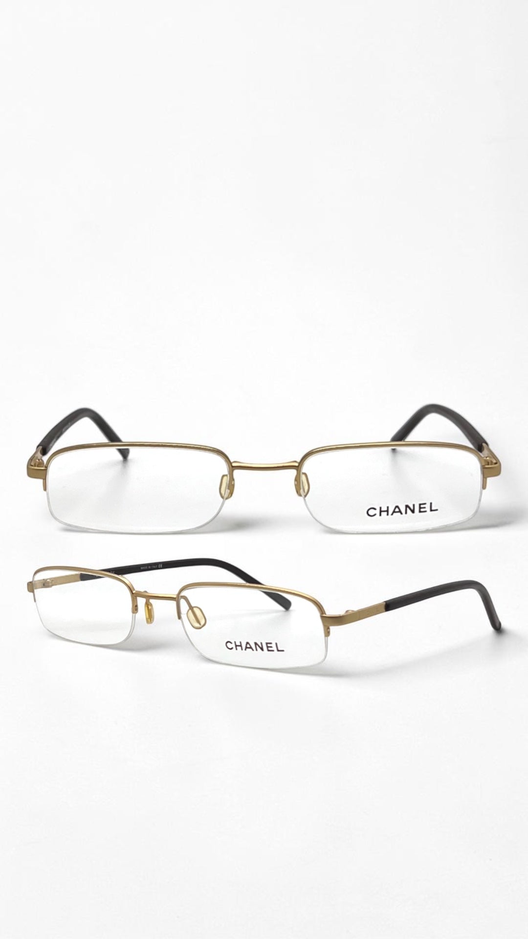 Chanel Gold Semi-Rimless Vintage-Eyeglasses 50-19 Unworn Italy