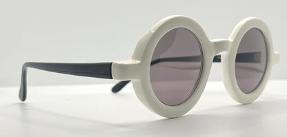 A.J. Morgan White Round Sunglasses Made in Italy – Pre-Owned, Iconic Mod Look