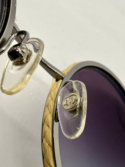 CHANEL 4250 Vintage Round Sunglasses Woven Raffia Made in Italy 52-22