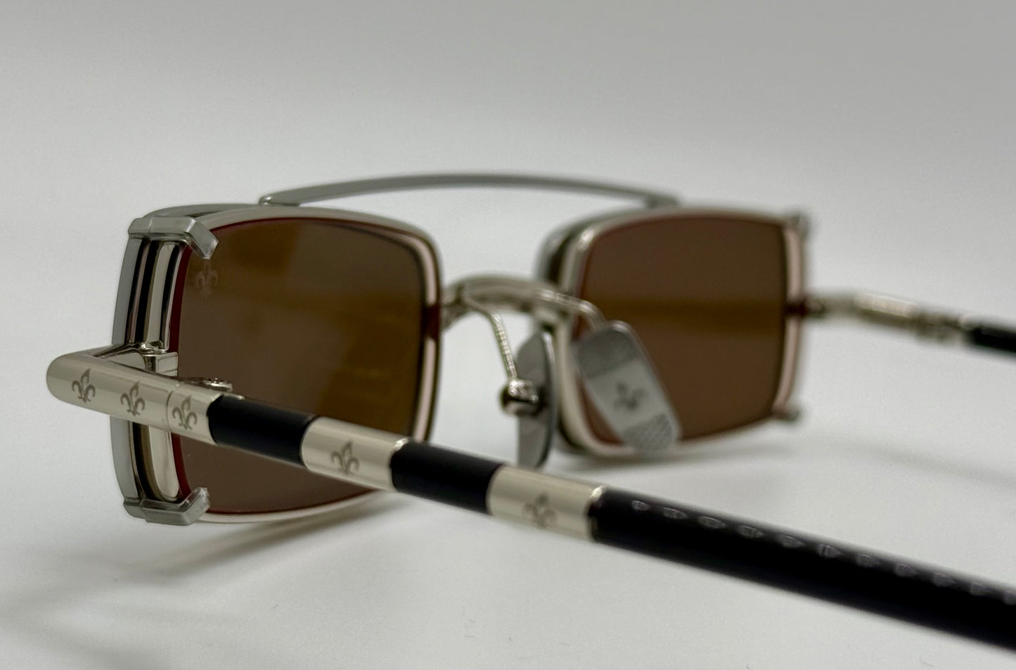 Brand New Philippe V X2 Titanium Rectangle Glasses | Yellow Lenses | Mirrored Silver Clip-On | Made in Japan