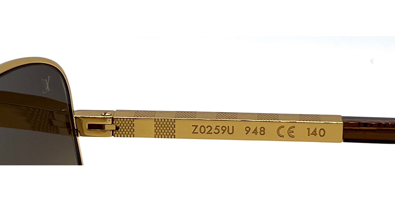 Louis Vuitton Z0259U Attitude Damier Gold Pilot Sunglasses Full Kit 59mm