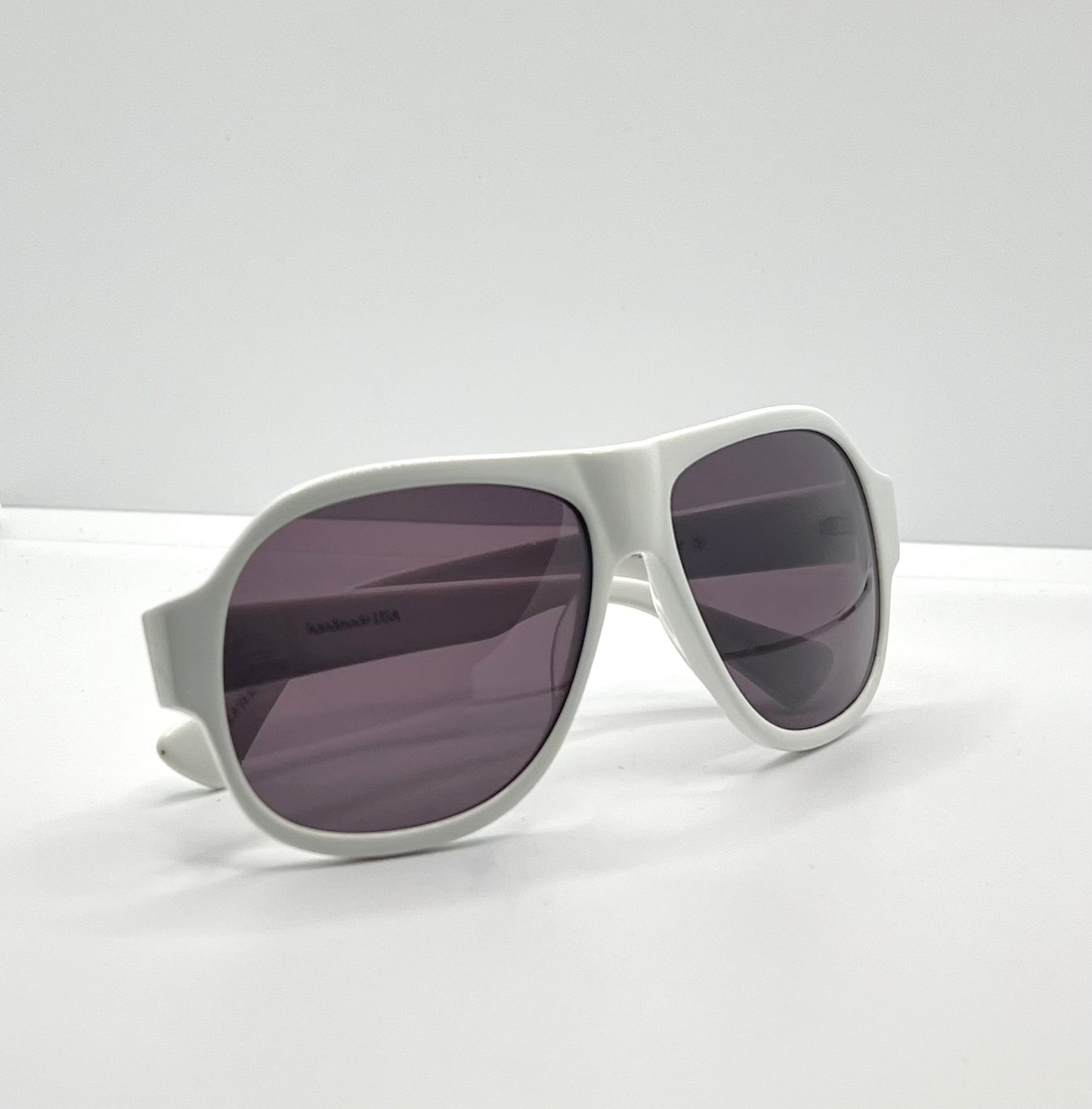 Kala Eyewear “Player” – White Acetate Frame – Dark Plum Lenses – Handmade in the USA