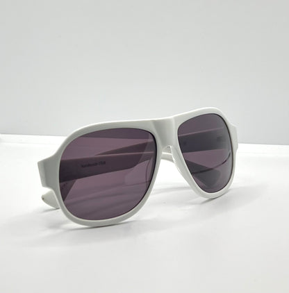 Kala Eyewear “Player” – White Acetate Frame – Dark Plum Lenses – Handmade in the USA