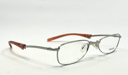 Prada VPR 76C Vintage Eyeglasses-Full Rim-Silver Orange Tips-Unworn-Made in Italy