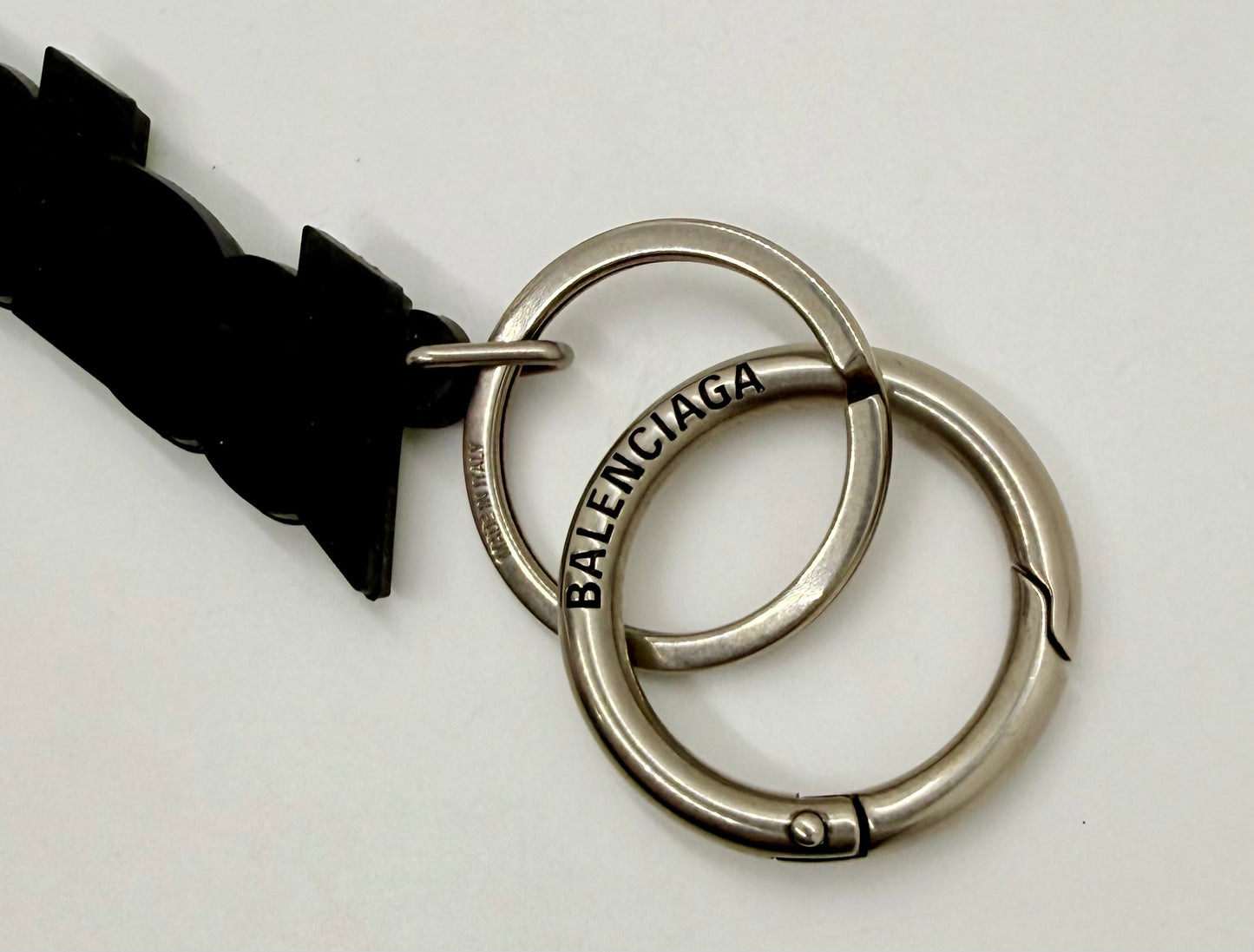 Balenciaga Logo Keychain-Neon Green Black-Silver Hardware-Authentic