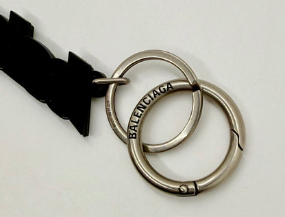 Balenciaga Logo Keychain-Neon Green Black-Silver Hardware-Authentic