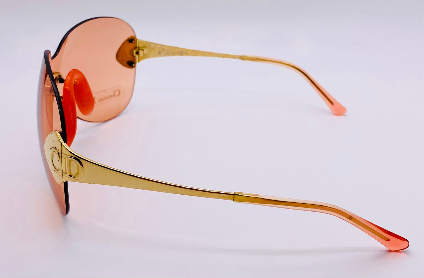 Vintage Christian Dior 2000 “John Galliano” Pink Shield Sunglasses – Y2K Iconic Gold-Tone Rimless Design