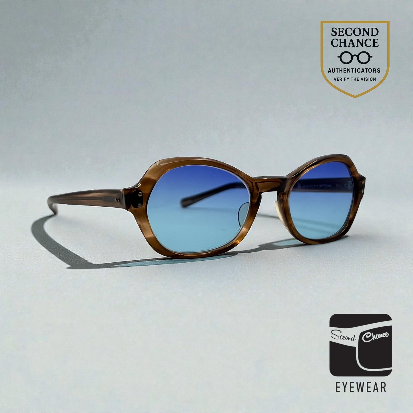 Vintage American Optical Sunglasses 5 1/4 Custom Light Blue Lenses USA