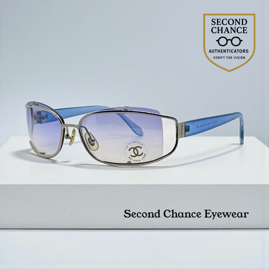 CHANEL 4034 Rimless Sunglasses Blue Temples Melanin Lenses-VINTAGE NOS