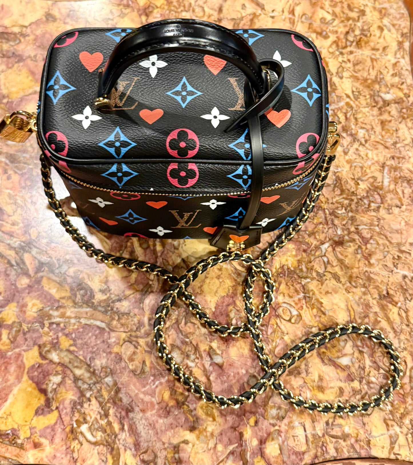 Louis Vuitton - Game On Vanity PM Black Multicolor Hearts Chain Bag Lock LV