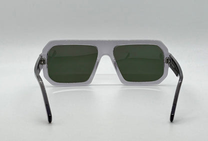 JAZO JO33 C03 Translucent Gray Sunglasses-Handcrafted in Italy, Carbon Fiber Temples, Green Lenses