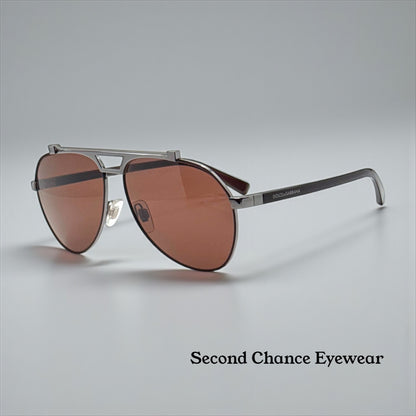 Dolce & Gabbana DG2149 1315/73 61mm-Gunmetal Brown Aviator-Sunglasses-Italy-Full Kit