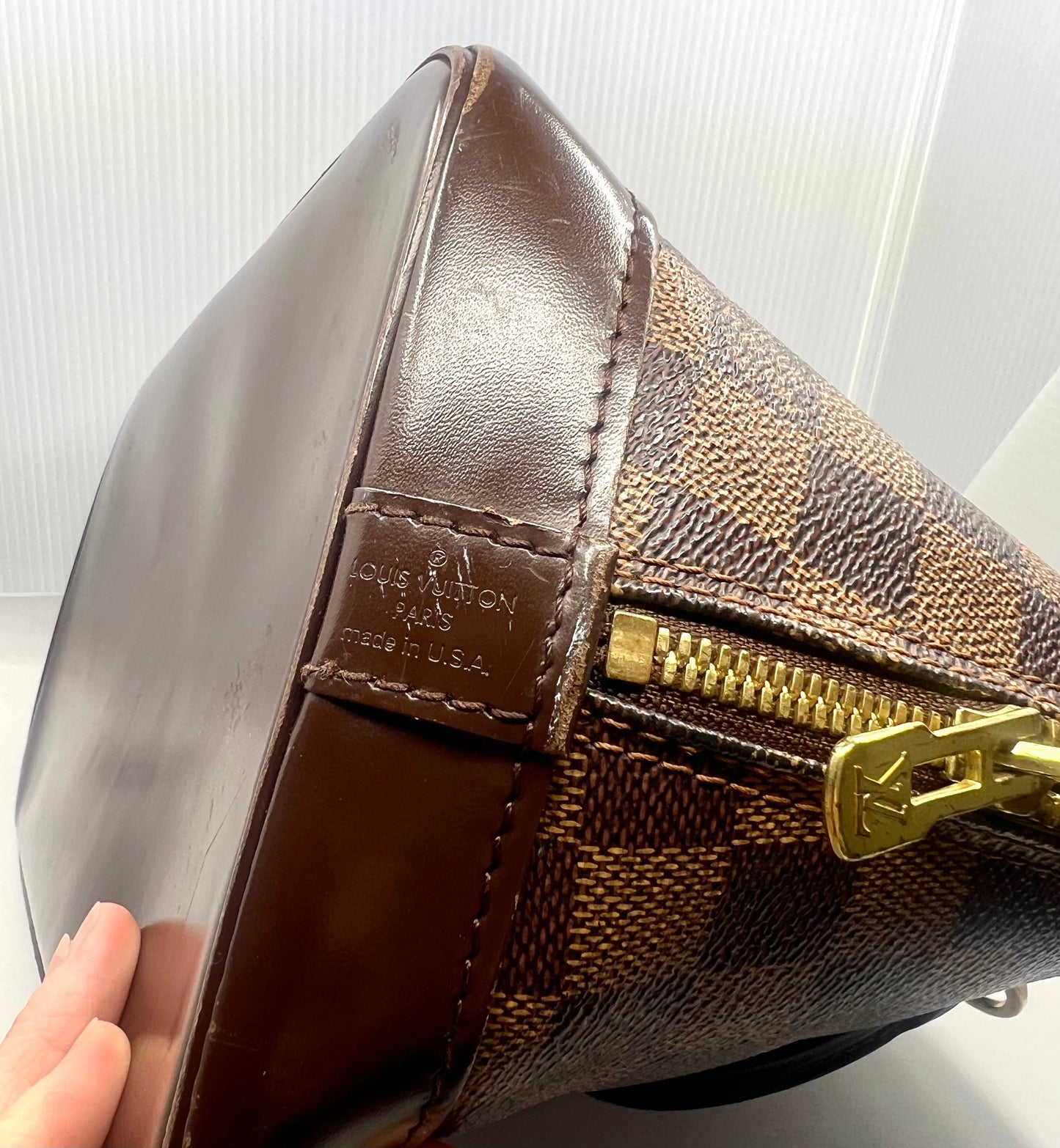 Louis Vuitton VINTAGE Alma Damier Ebene Handbag Brown Leather