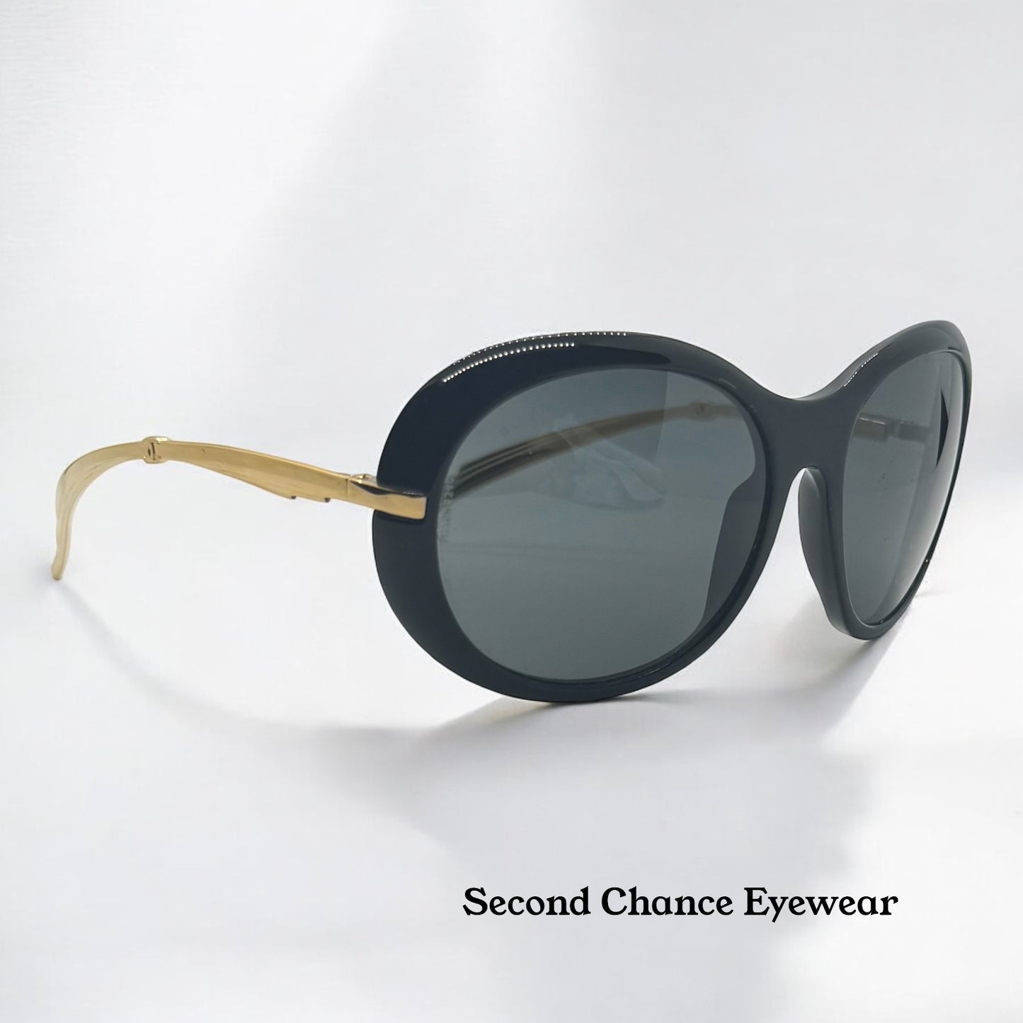 CHANEL 5152 Black & Gold Oval Sunglasses – Iconic CC Logo, Discontinued, Full Kit