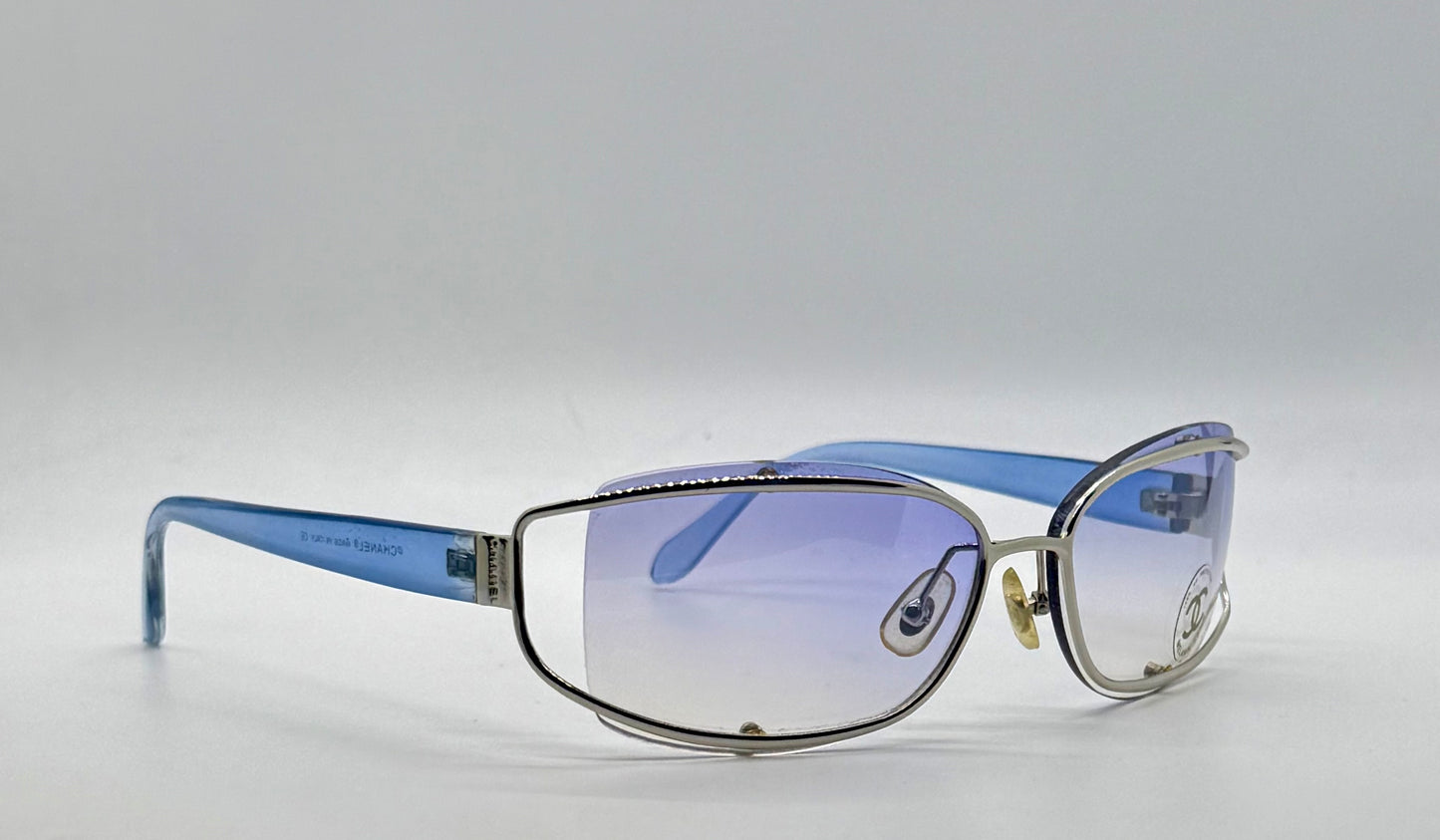 CHANEL 4034 Rimless Sunglasses Blue Temples Melanin Lenses-VINTAGE NOS