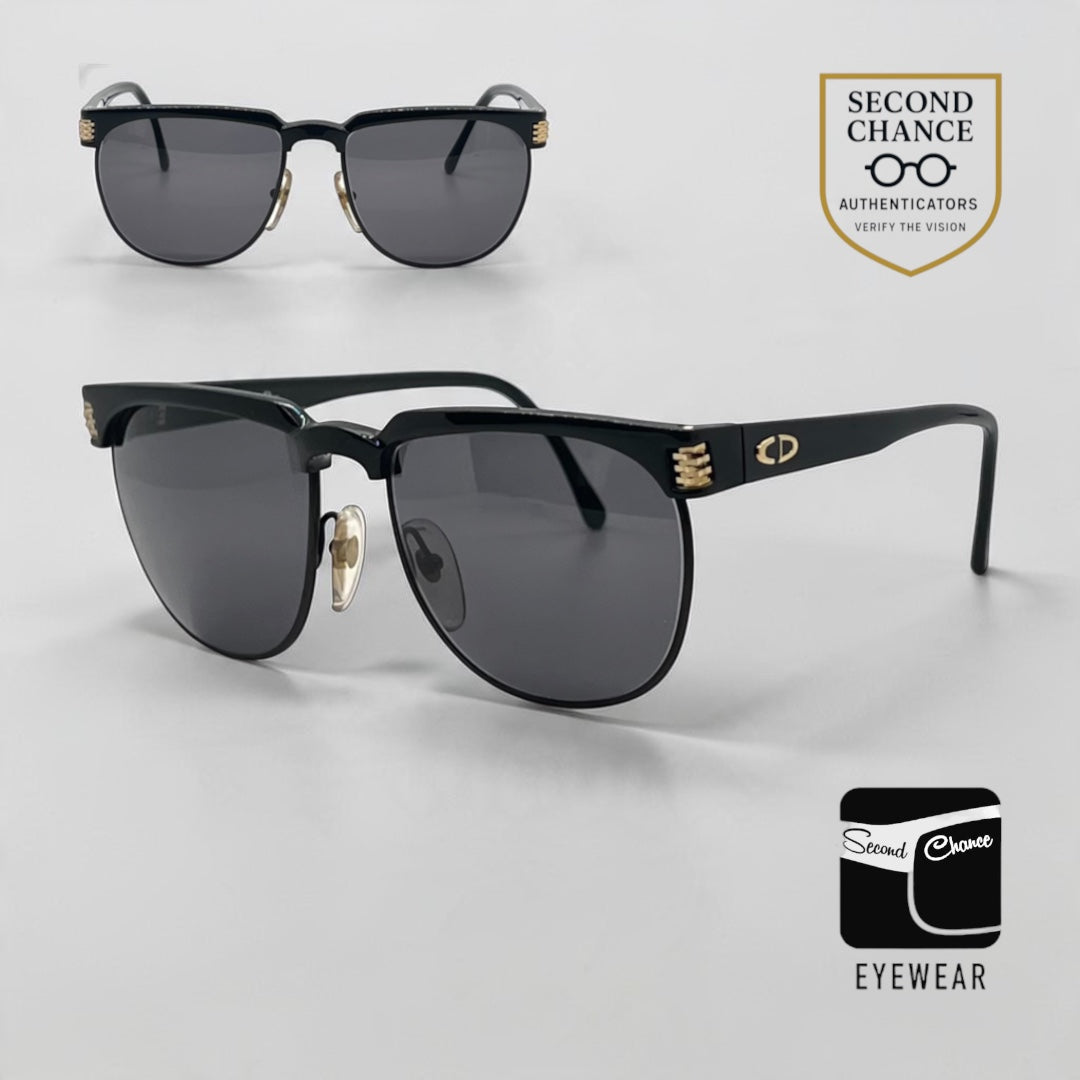 Christian Dior 2393-Vintage Black Gold Browline Sunglasses-Original/Full Kit-Germany