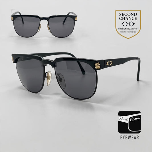 Christian Dior 2393-Vintage Black Gold Browline Sunglasses-Original/Full Kit-Germany