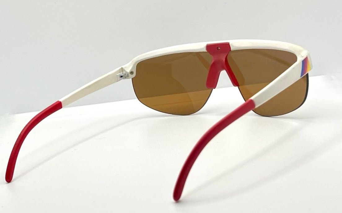 Vintage DONNAY 6394 E-Unit Sun AG Sunglasses – White/Red Deadstock 1980s Sport Wrap Shield – Original Lenses