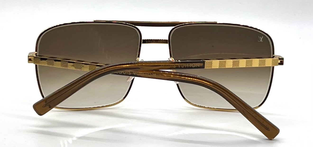 Louis Vuitton Z0259U Attitude Damier Gold Pilot Sunglasses Full Kit 59mm