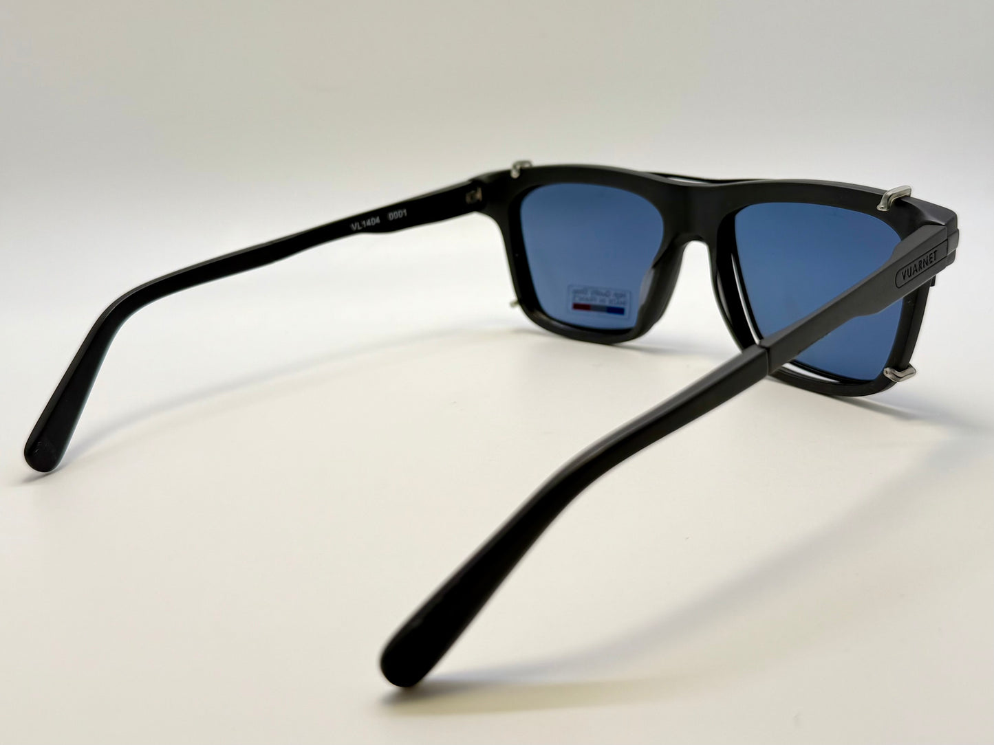 Brand New Vuarnet VL1404 0001 Matte Black Sunglasses with Polarized Blue Clip-Ons - Made in France