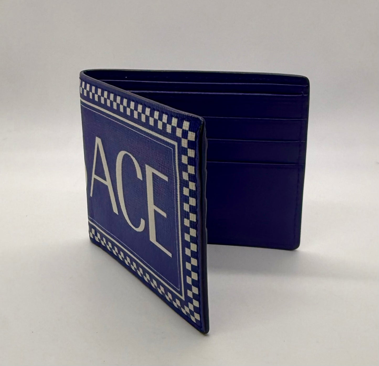 Versace Blue & White Logo Bifold Wallet-Made in Italy-Authentic