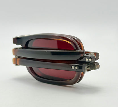Folding Vintage 101 FRAME FRANCE Sunglasses-Dark Espresso Tort w/New, Custom Solid Crimson Berko’s Designs Lenses