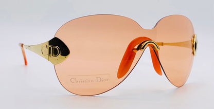 Vintage Christian Dior 2000 “John Galliano” Pink Shield Sunglasses – Y2K Iconic Gold-Tone Rimless Design