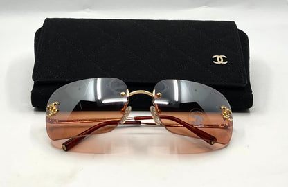 Chanel 4017-D Rimless Shield Sunglasses Swarovski CC-Unworn/Y2K Vintage-Italy