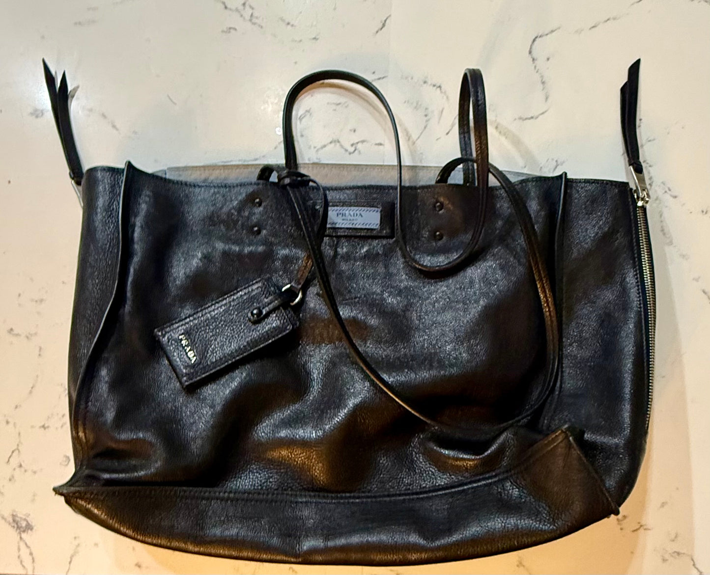 Prada Milano VINTAGE Leather Tote Bag-Suede Interior-Italy