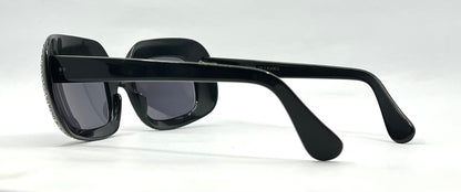 Vintage Rhinestone Sunglasses-Oversized Black Crystal Couture Rare-Made in France
