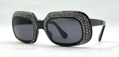 Vintage Rhinestone Sunglasses-Oversized Black Crystal Couture Rare-Made in France