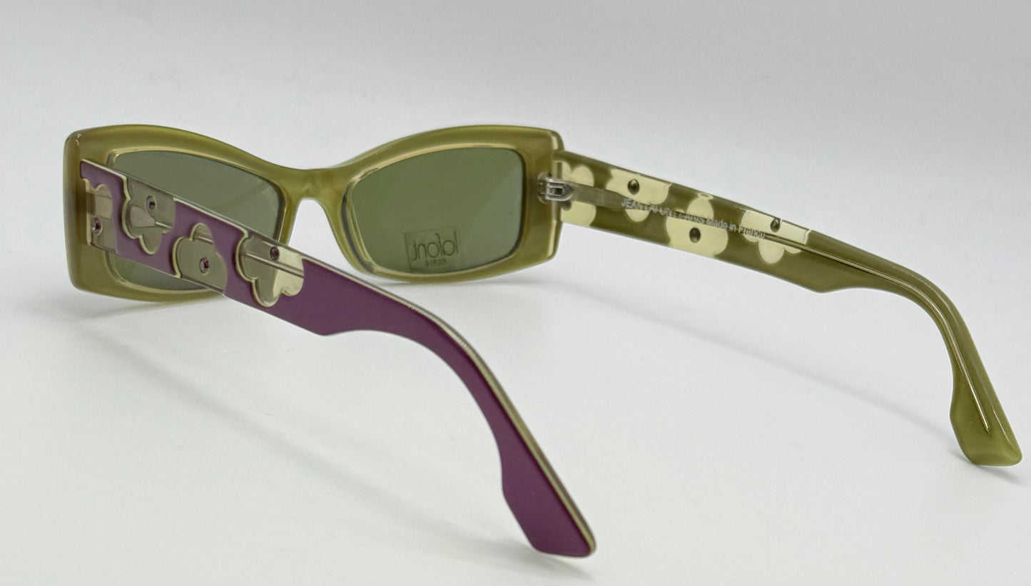 Deadstock Vintage LaFont Paris POPPY 983 Sunglasses-Olive Green & Purple Clover Detail-Made in France