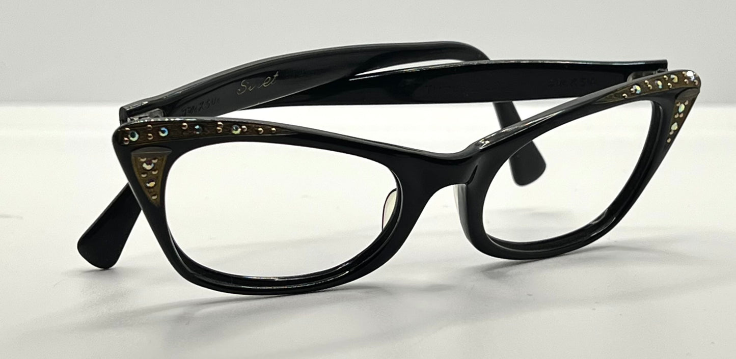 Vintage TITMUS USA “Siret” Cat-Eye Eyeglasses Black Rhinestone – Restored