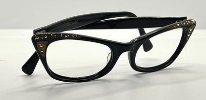 Vintage TITMUS USA “Siret” Cat-Eye Eyeglasses Black Rhinestone – Restored