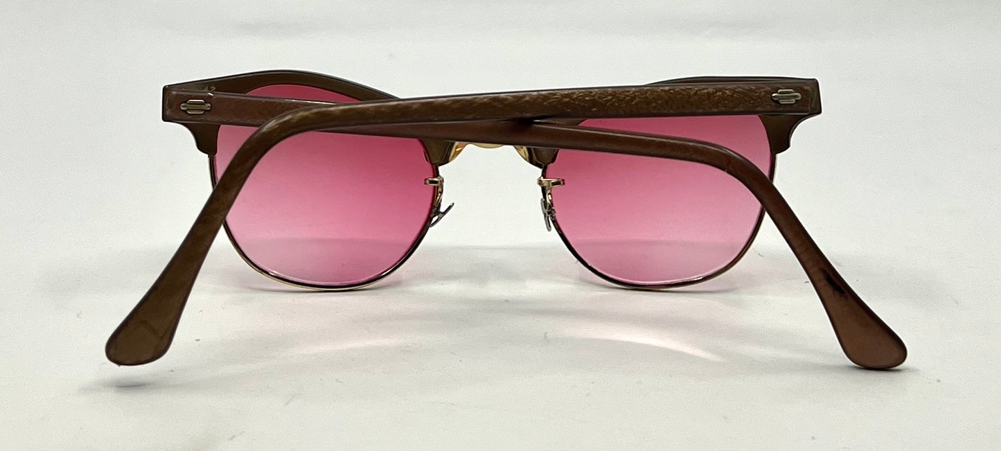American Optical ArtCraft Vintage Browline Sunglasses 12K GF-Pink Gradient Lenses