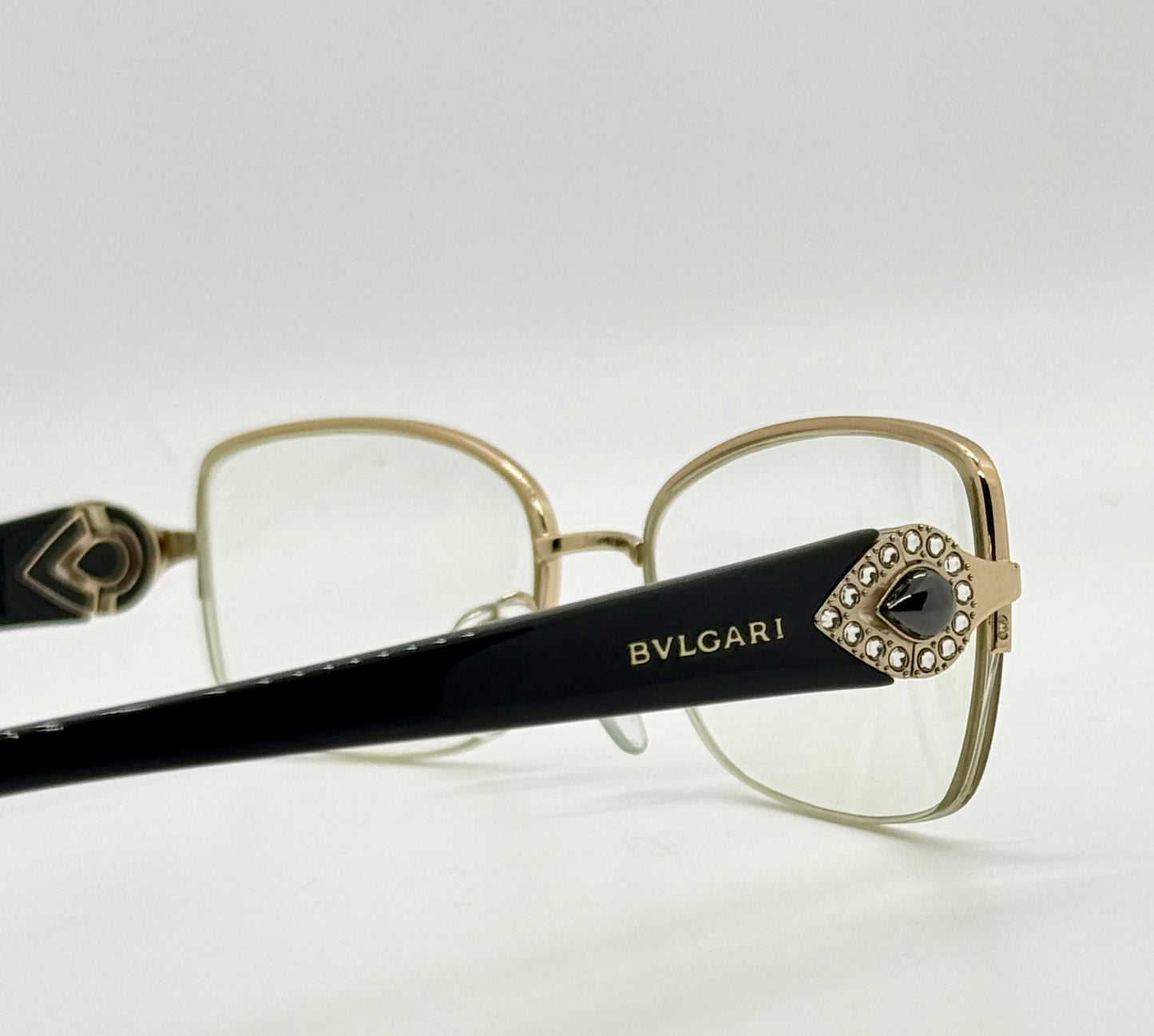 BVLGARI BB2157-B 376 Optical Frames Half Rim Gold Black Italy 55-17-135 w/ Case