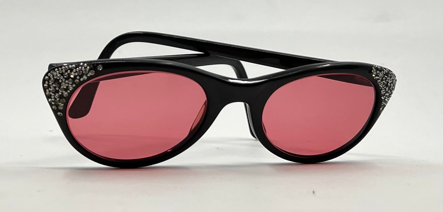 LIBERTY USA Vintage Cat Eye Sunglasses-New Rose Tinted Custom Lenses 1950s