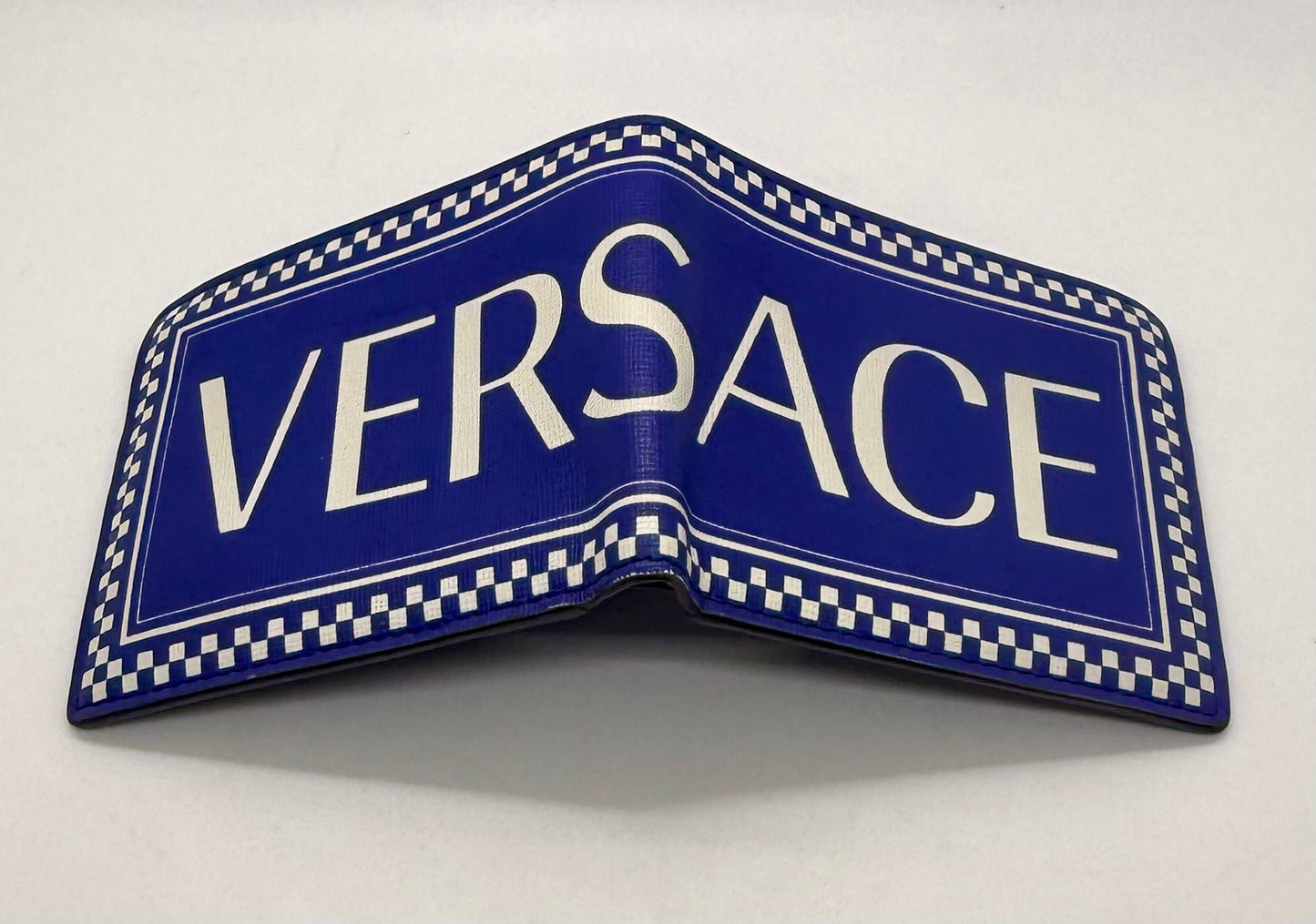 Versace Blue & White Logo Bifold Wallet-Made in Italy-Authentic
