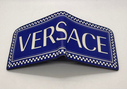Versace Blue & White Logo Bifold Wallet-Made in Italy-Authentic