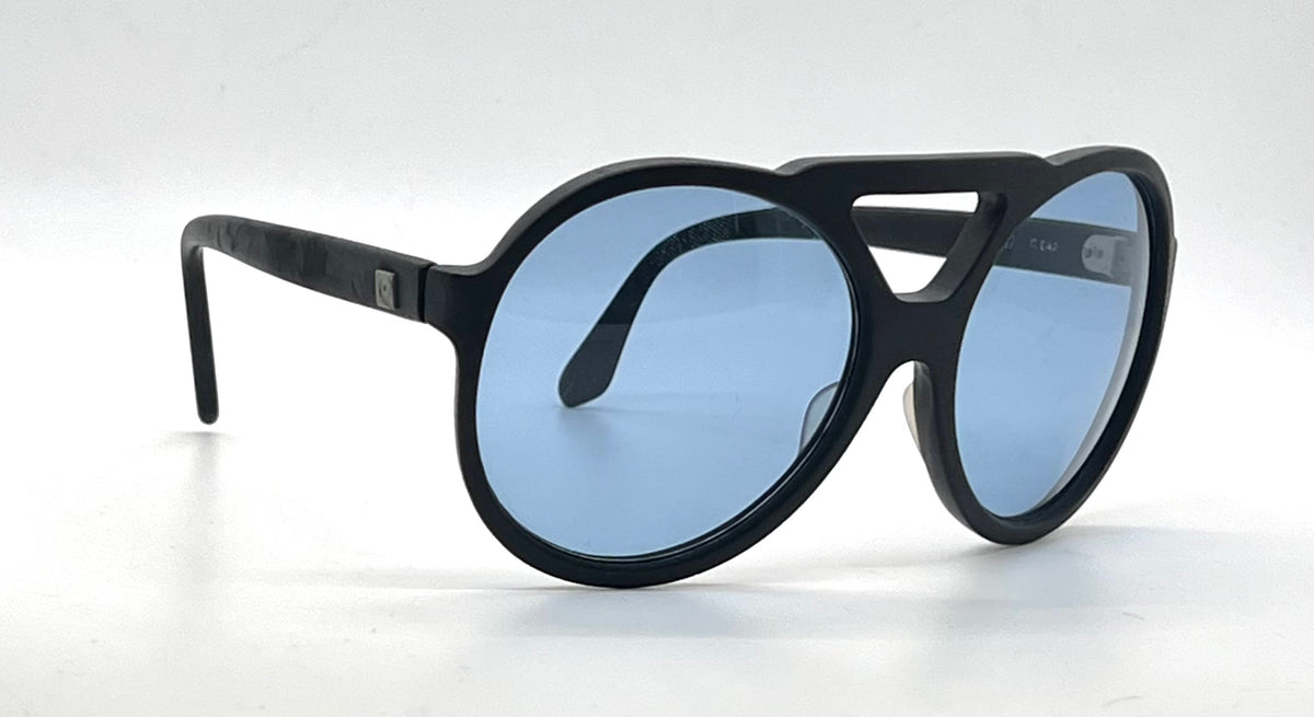 Pierre Cardin C842-VINTAGE Space Age Black Round Blue Lens Sunglasses-Unworn/NOS