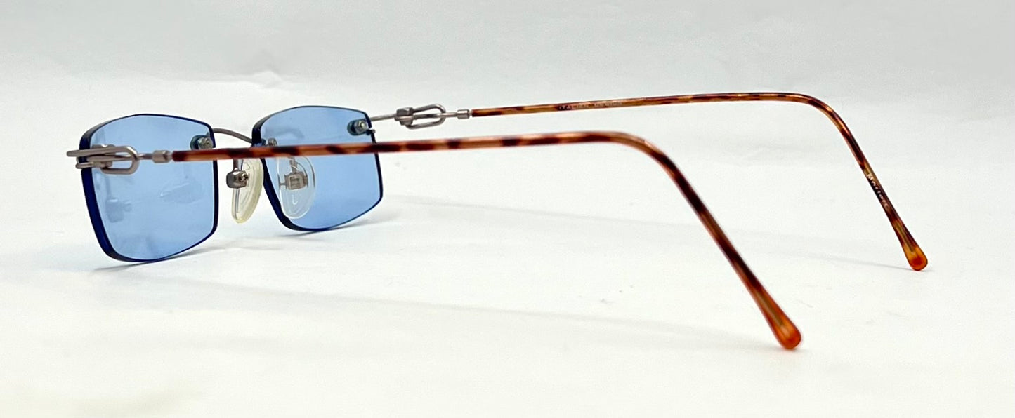 JBK 21.2 VINTAGE Rimless “Italian Design” Sunglasses – Light Blue Solid Lens-Unworn-45mm