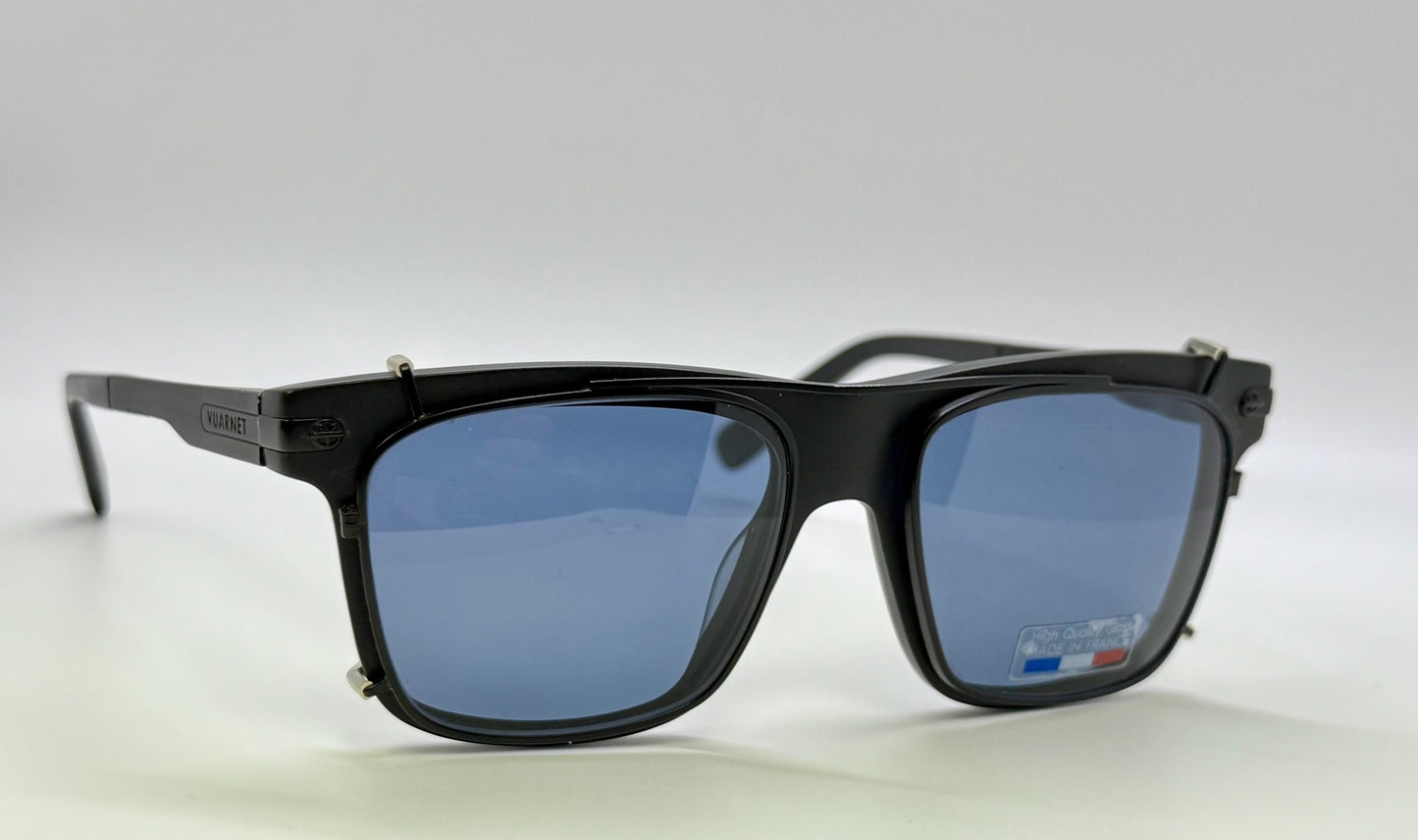 Brand New Vuarnet VL1404 0001 Matte Black Sunglasses with Polarized Blue Clip-Ons - Made in France