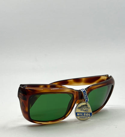 Nilsol Italy-Vintage Sunglasses-Tortoise Acetate W|Org. Green Lenses-Unworn